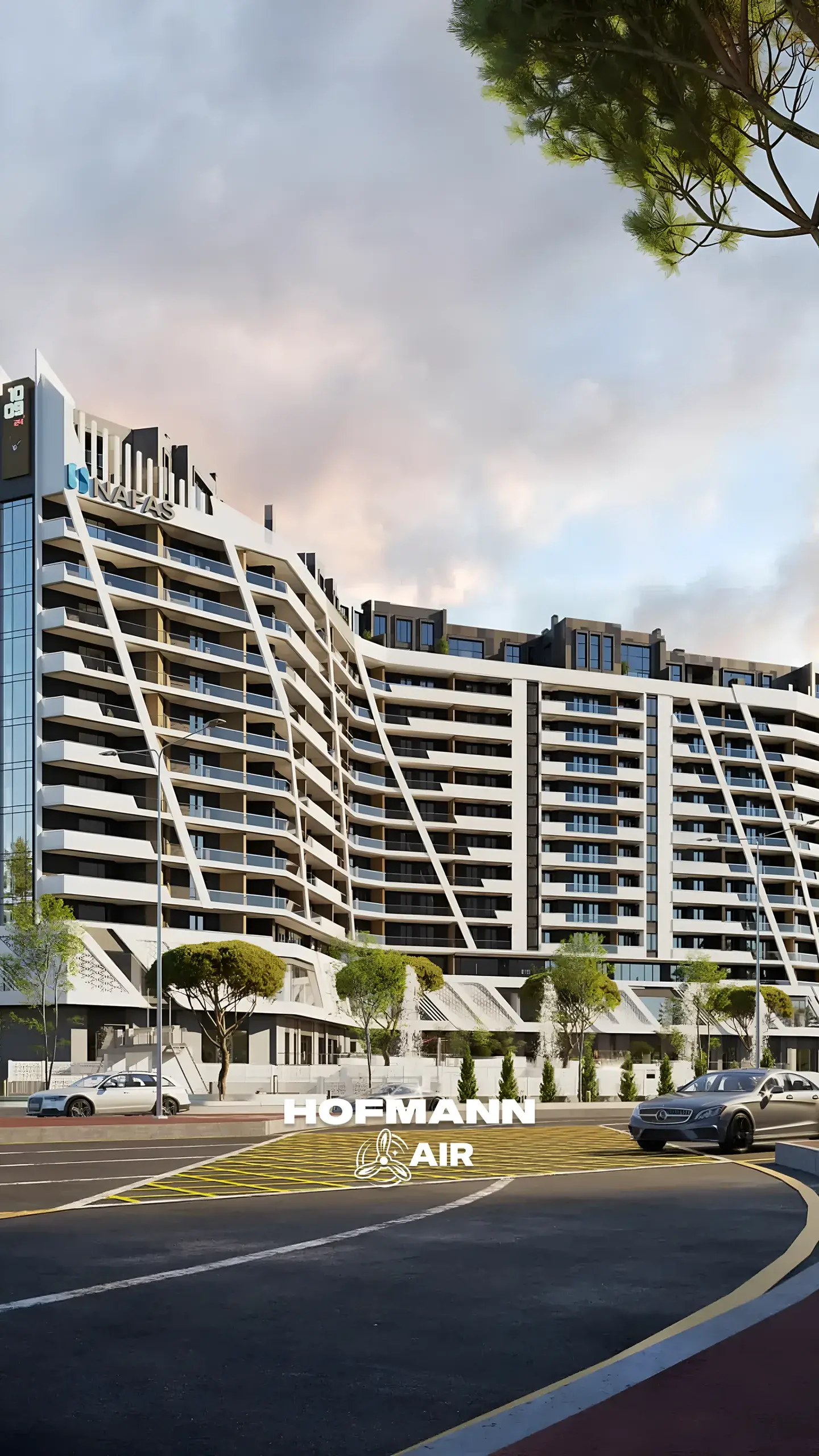 Residential complex facade with the Hofmann Air logo