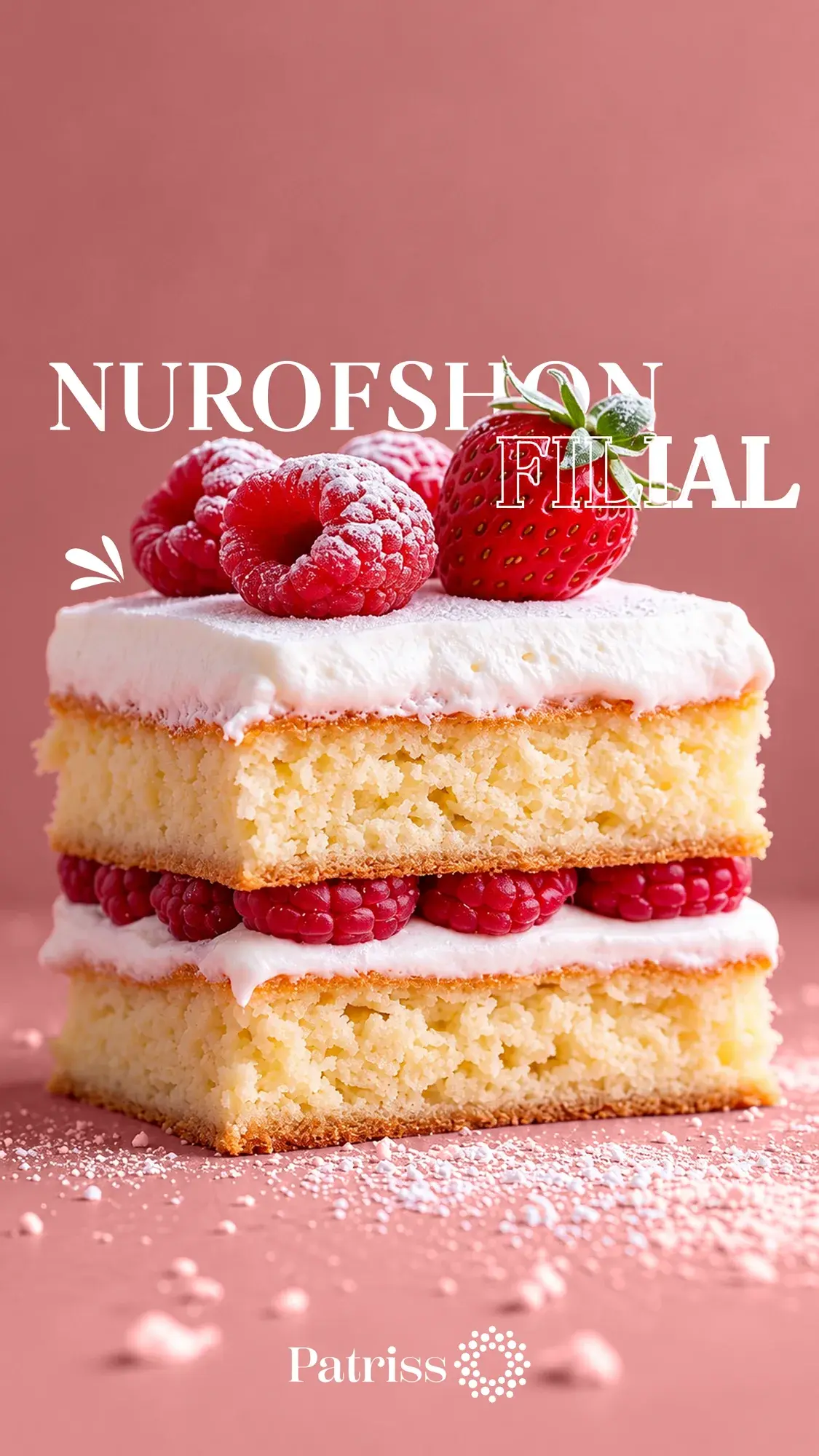 Layered raspberry sponge cake announcing the Nurofshon branch