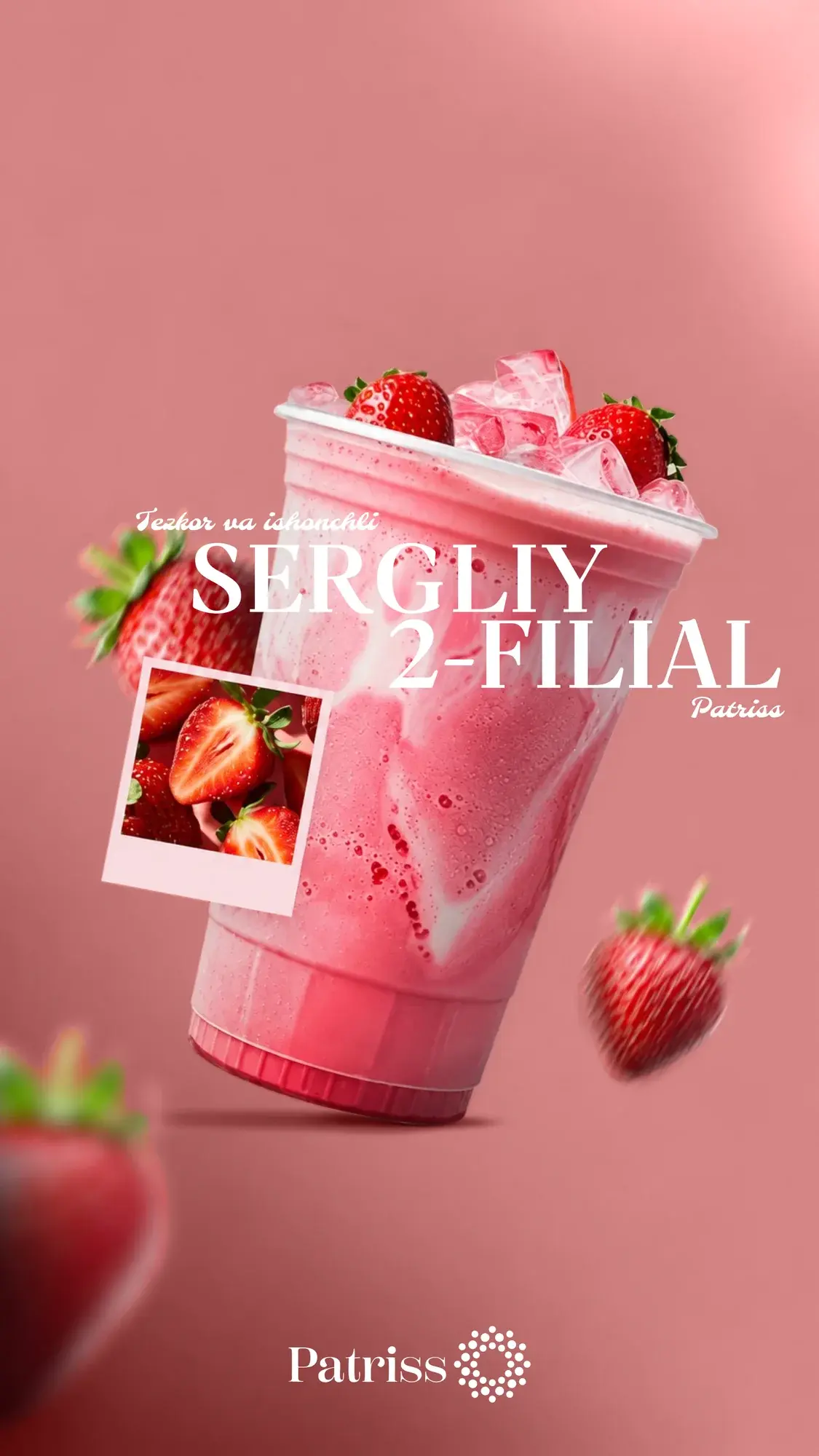 Strawberry milkshake with ice and a polaroid for the Sergeli 2 branch